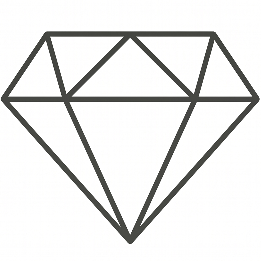 Black line drawing of a diamond on a white background